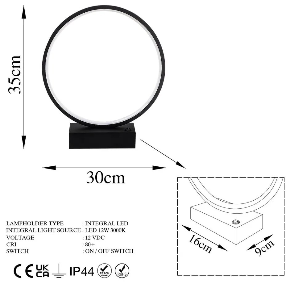 Czarna lampa stołowa LED (wysokość 35 cm) Halka – Opviq lights