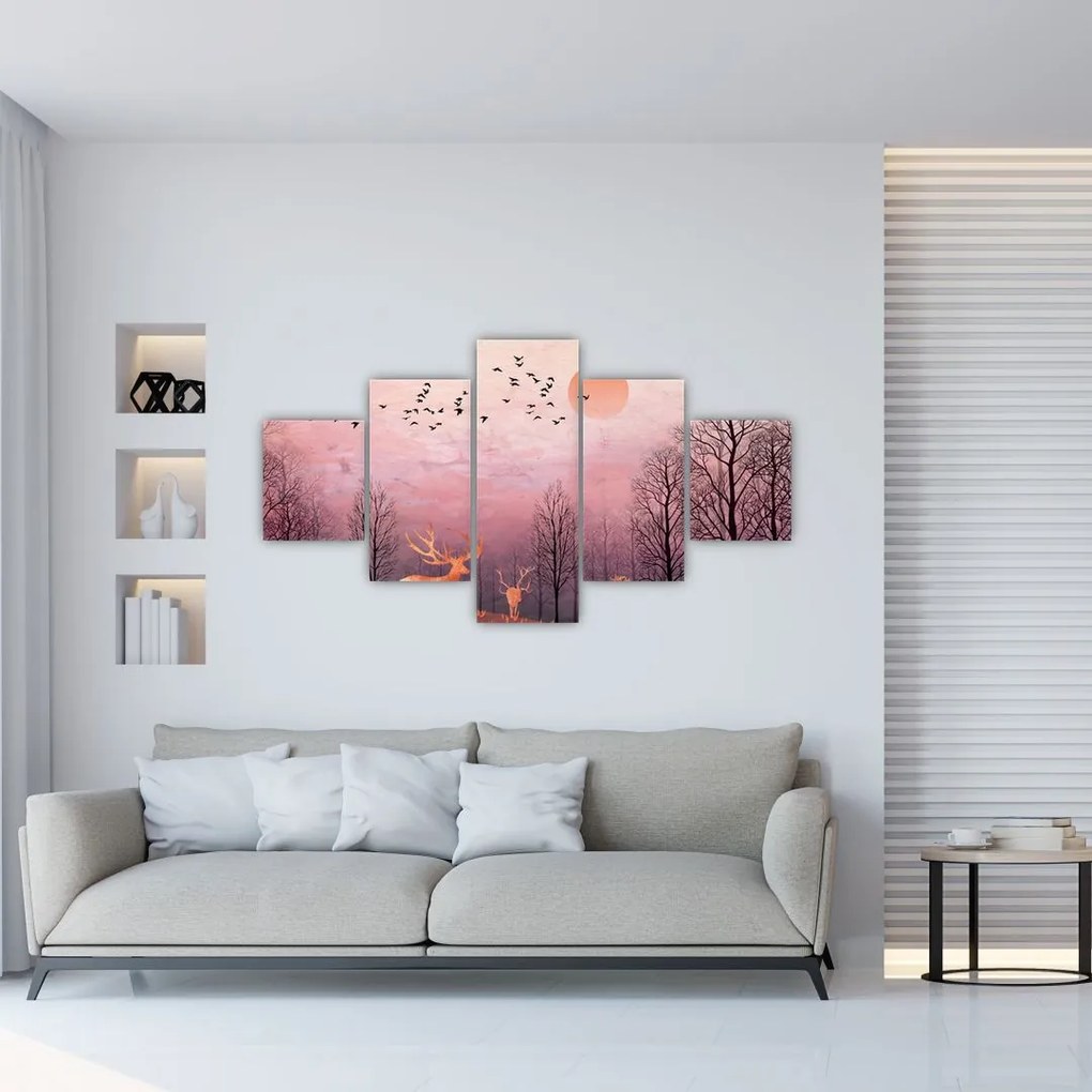 Zdjęcie - Jeleń w blasku zachodzącego słońca (125x70 cm)