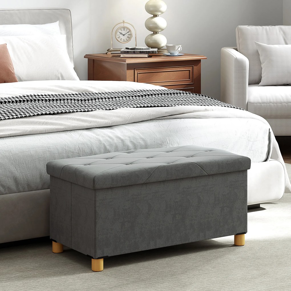 HOMCOM 67-litrowa ławka do przechowywania, z miejscem i pokrywą, miękka powierzchnia z wyglądem aksamitu, do różnych pomieszczeń, Szary
