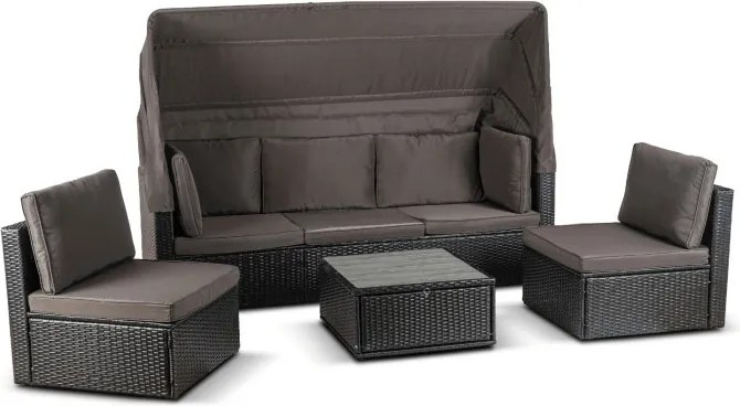 Zestaw Mebli Ogrodowych CALIENTE Modułowy Sofa 2x Fotel Stolik Tarasowy Czarny/Brązowy Technorattan Nowoczesny