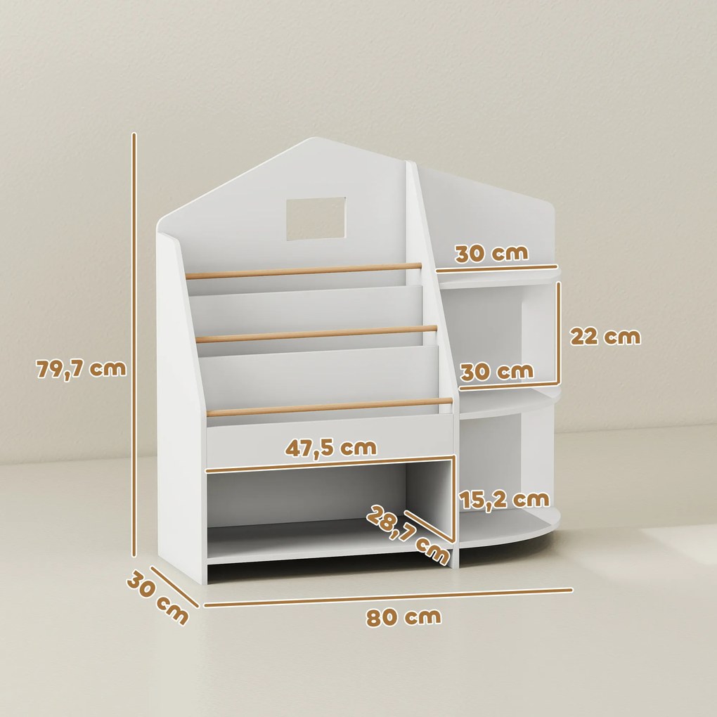 AIYAPLAY Regał dziecięcy z 7 półkami na książki i zabawki, zaokrąglone krawędzie, udźwig 40 kg, Biały