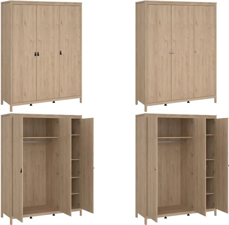 Trzydrzwiowa szafa na ubrania Madrid 3D, jackson hickory