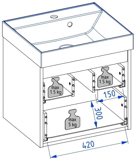 Szafka łazienkowa wisząca kaszmir lamelowe fronty 50 x 42 cm z umywalką z otworem CUSCO