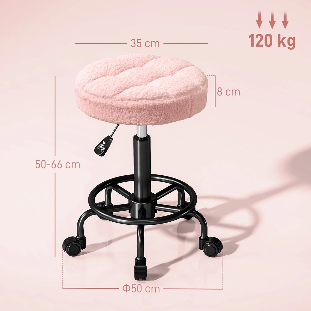 HOMCOM Regulowany hoker obrotowy 50-66 cm 360° obrotowy Ø50 x 50-66 cm Różowy