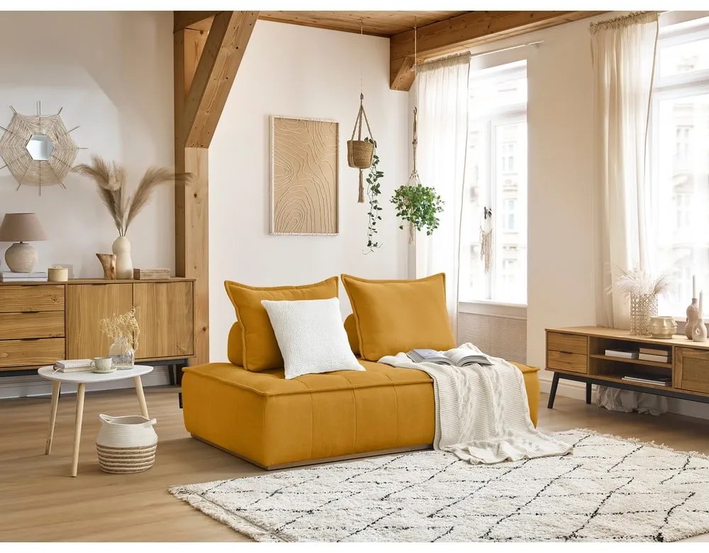 Musztardowa sofa z materiału bouclé 175 cm Elisa – Bobochic Paris