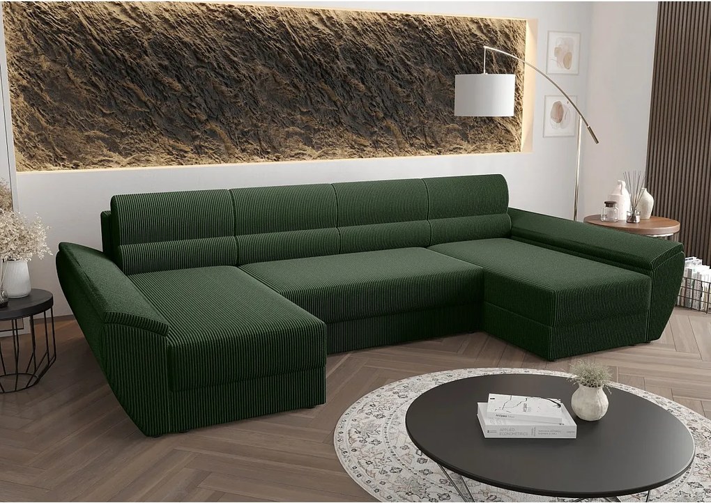 BEDANTE narożnik REBIU4 Poso 14 ciemnozielony z funkcją spania sofa w kształcie litery L z pojemnikiem na pościel