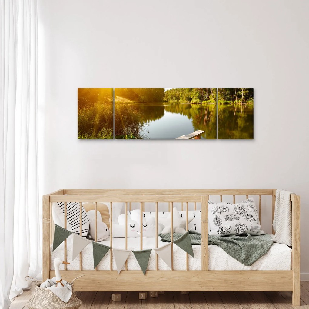 Obraz - Jezioro w pobliżu lasu (170x50 cm)