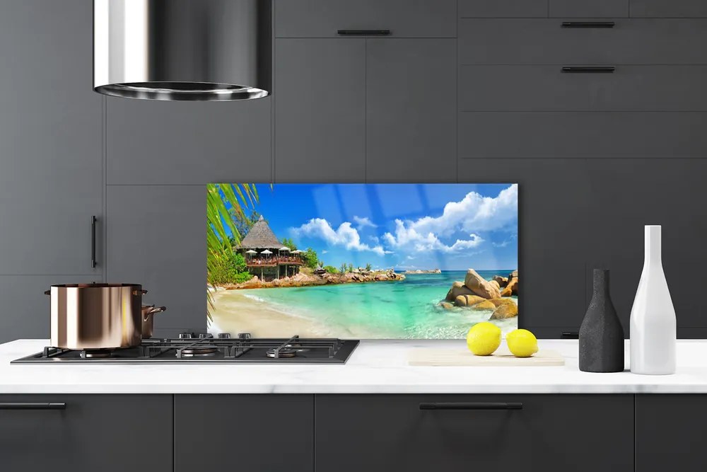 Panel Szklany do Kuchni Złoty Brzeg Oceanu