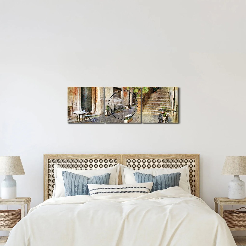 Obraz - Stare ulice Rzymu (z zegarem) (90x30 cm)