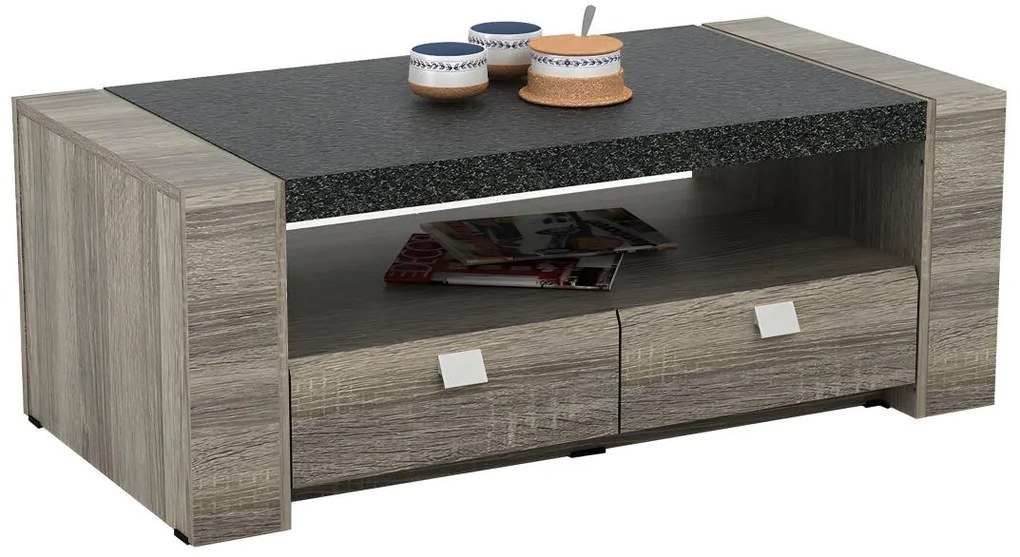 Stolik kawowy METEORITE - 2 szuflady - Płyta MDF imitacja granitu