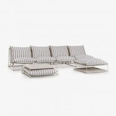 Zestaw Ogrodowy Z 4-częściową Modułową Sofą, Stolikiem Bocznym I Pufem Rozkładanym Amaro Kremowa Tapioca - Dark Blue - Sklum