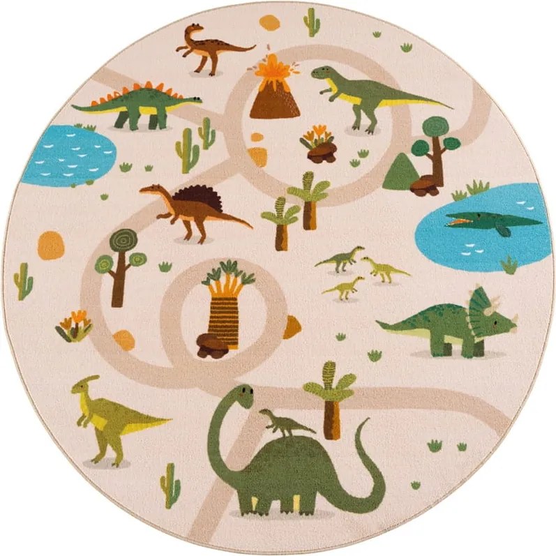 Dywan dziecięcy Coco Dinozaury beżowe koło 120 cm x 120 cm