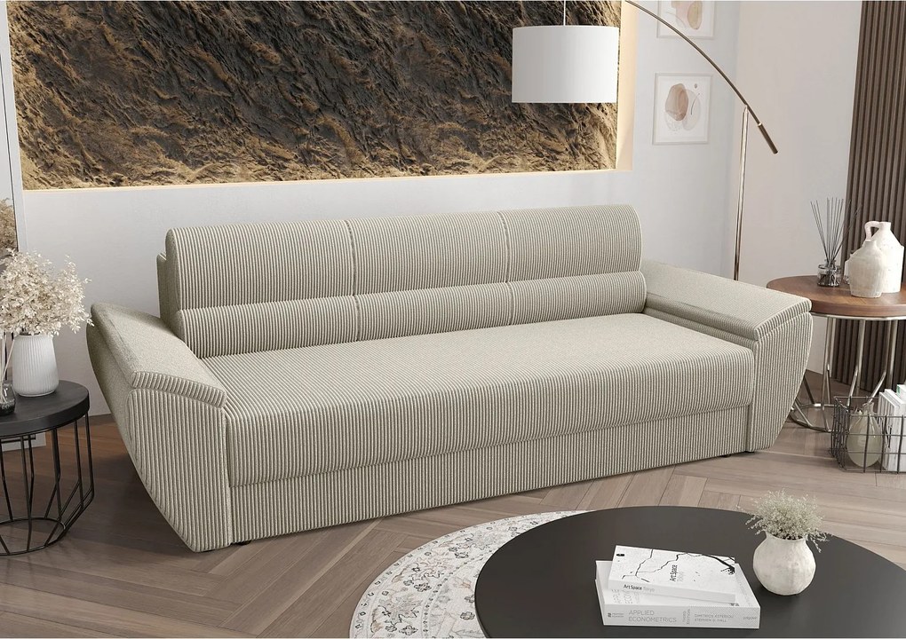 BEDANTE SOFA REBI BIS z funkcją spania POSO 100 beżowy z pojemnikiem na pościel, sofa do salonu, kanapa, sofa rozkładana, sofa z pojemnikiem, wersalka