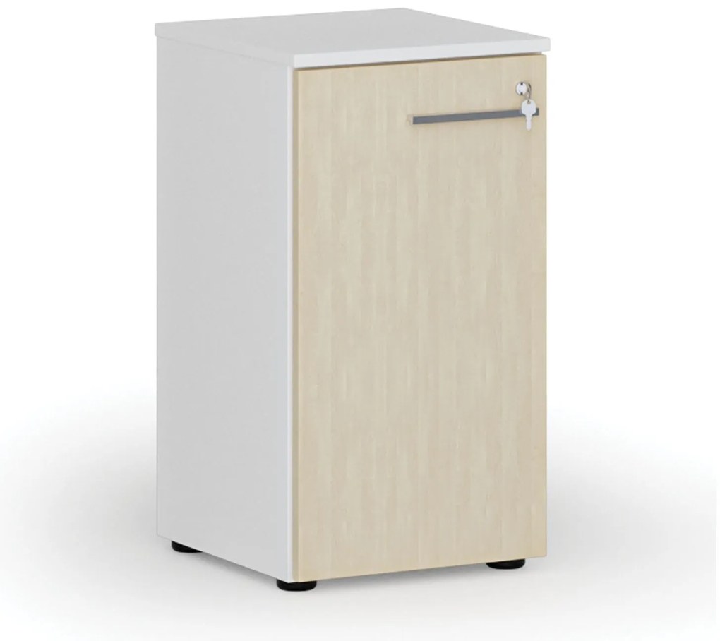 Szafa biurowa niska z drzwiami PRIMO WHITE, 400 x 420 x 740 mm, biały/brzoza