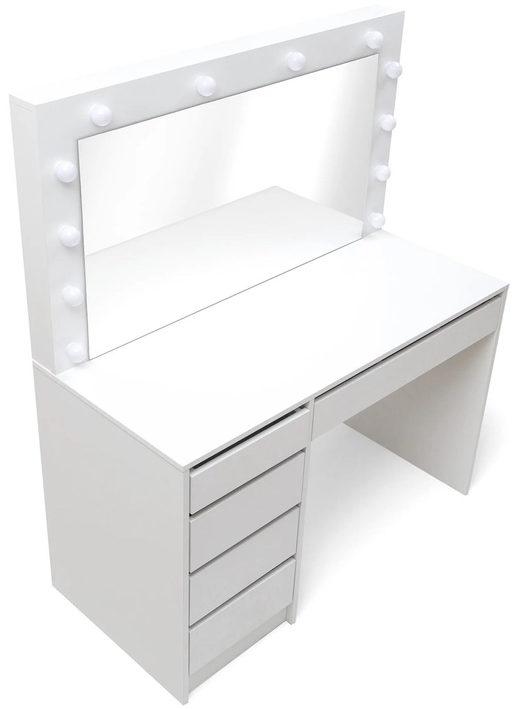 Toaletka Velinio XL 120 cm z szufladami i oświetleniem - biały