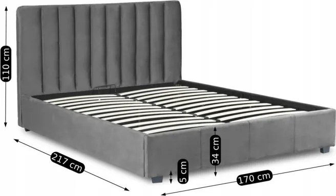 Łóżko Tapicerowane 160x200 cm ze Stelażem Dwuosobowe MARI Welurowe Szare