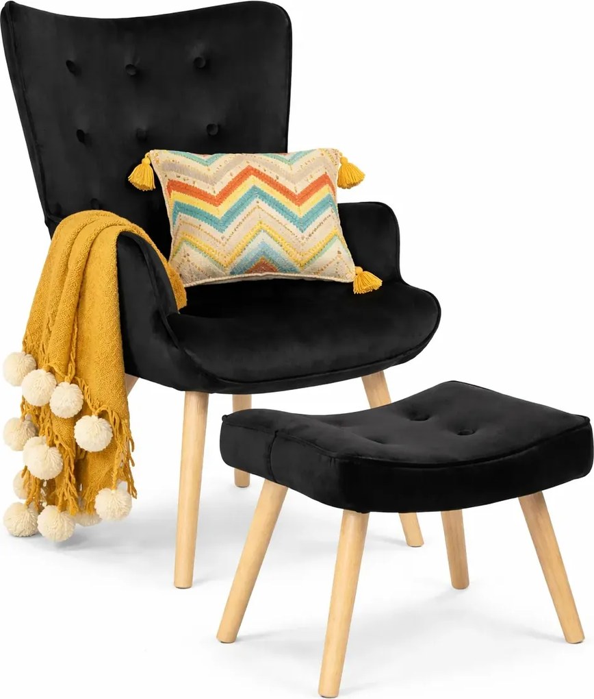 Czarny fotel z podnóżkiem do salonu K7-A86