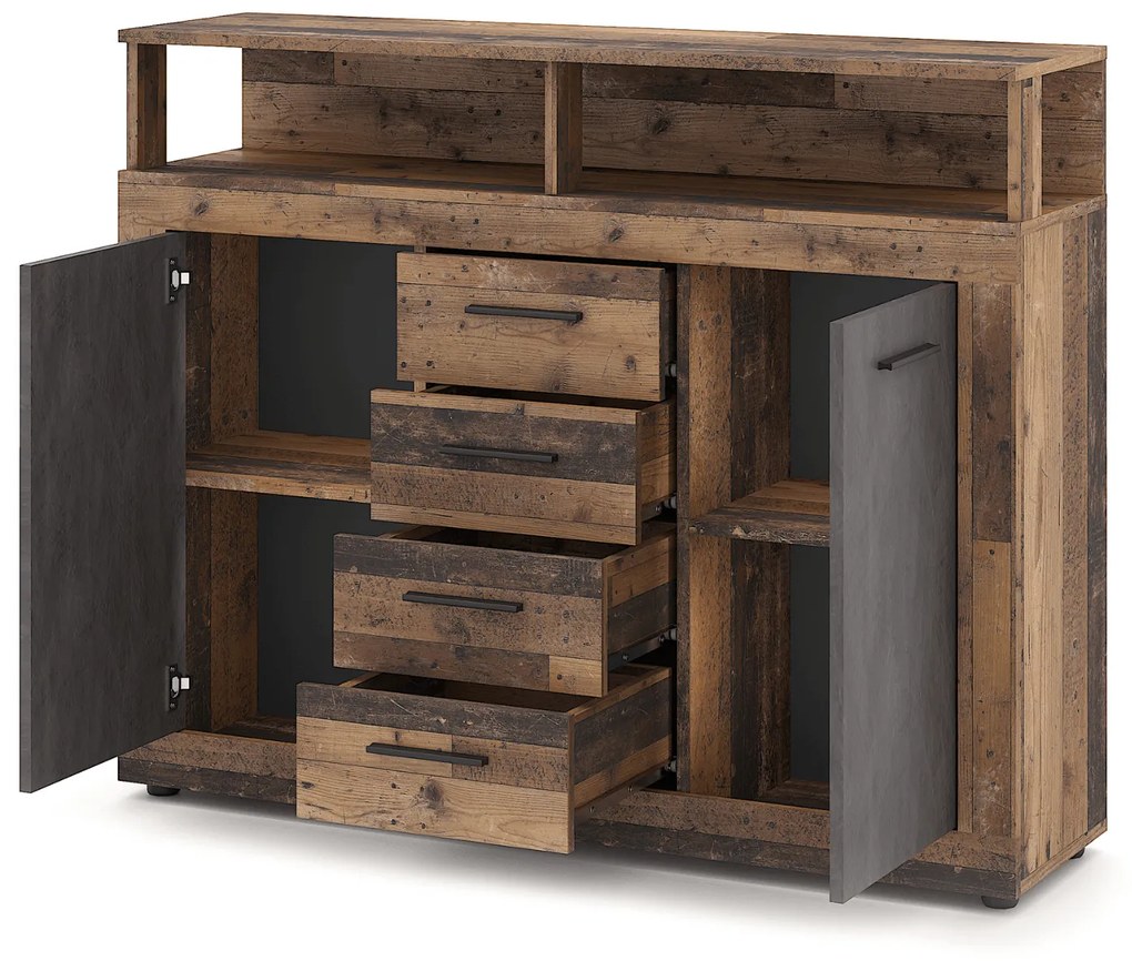 Komoda Dwudrzwiowa z Szufladami BLAGO MIDI B 119,5 cm Ciemny Dąb/Czarny Loft