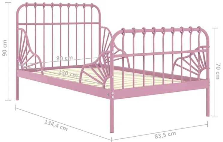 Różowe metalowe łóżko rosnące z dzieckiem 80x130/200 cm K4-N75