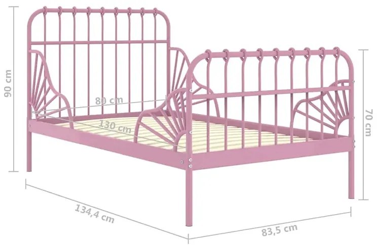 Różowe metalowe łóżko rosnące z dzieckiem 80x130/200 cm - Kasja