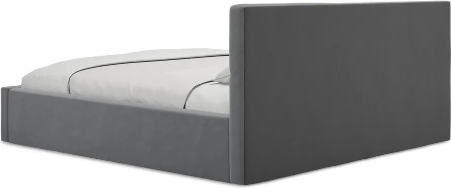 Ciemnoszare aksamitne tapicerowane łóżko dwuosobowe ze schowkiem ze stelażem 140x200 cm Hiko – Makamii