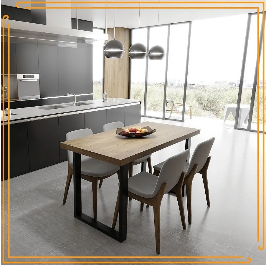 Stół Kuchenny Do Jadalni Loft Kolory Dąb Czarny Złoty Craft