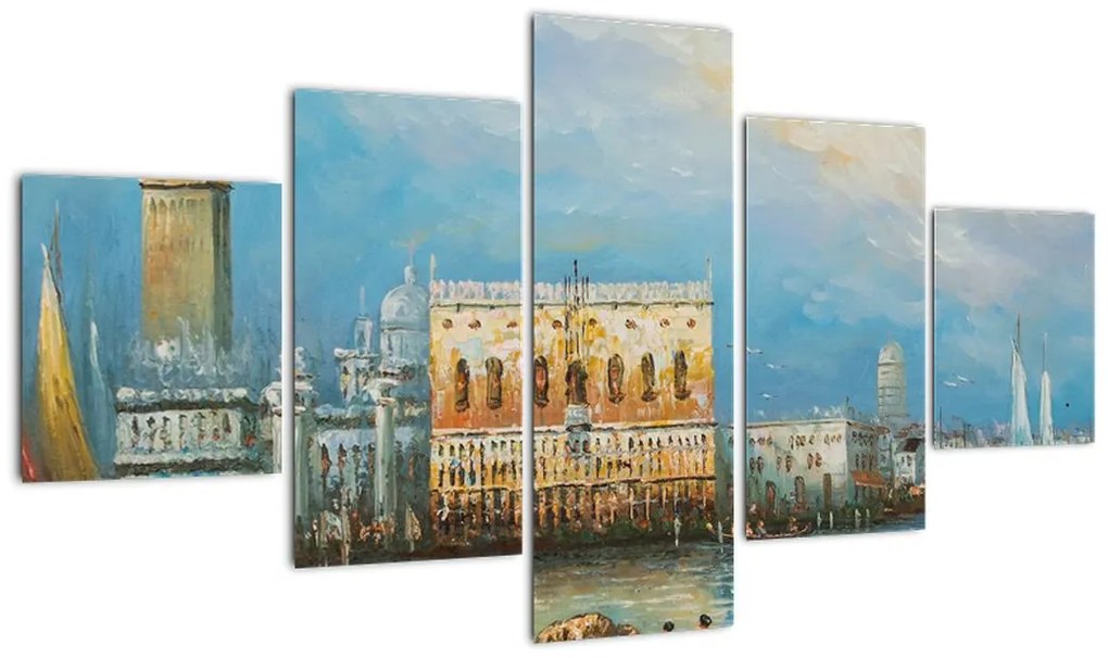 Obraz - Gondola przejeżdżająca przez Wenecję, obraz olejny (125x70 cm)