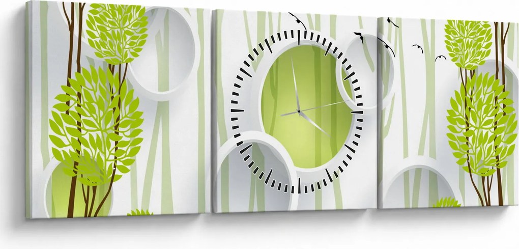 Obraz abstrakcji z drzewami (z zegarem) (90x30 cm)