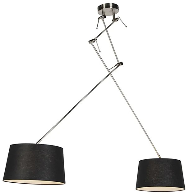 Stalowa lampa wisząca z abażurami z lnu czarna 35 cm 2-światłowa - Blitz Nowoczesny Oswietlenie wewnetrzne