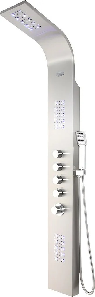 Panel prysznicowy z hydromasażem termostatycznym z diodami LED FELICITA - 20*165cm - Srebrny