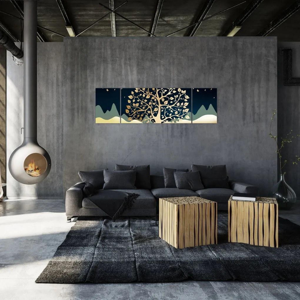 Obraz złotego drzewa (170x50 cm)