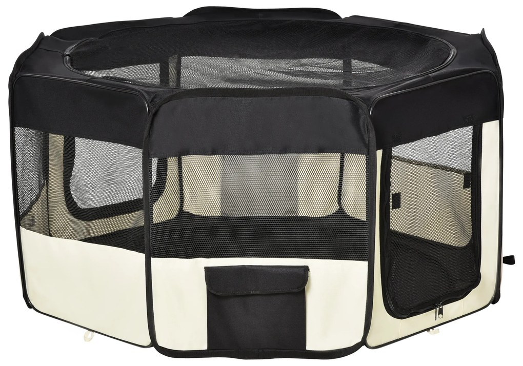 PawHut Kojec Zagroda Wybieg dla Szczeniąt Zwierząt Oxford 120x58cm Czarny Kremowo-Biały | Aosom PL