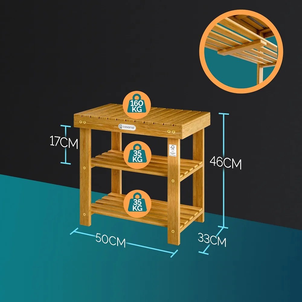 Ławka do przedpokoju z miejscem na buty NINA, 50x30x46cm, naturalny brąz Casaria