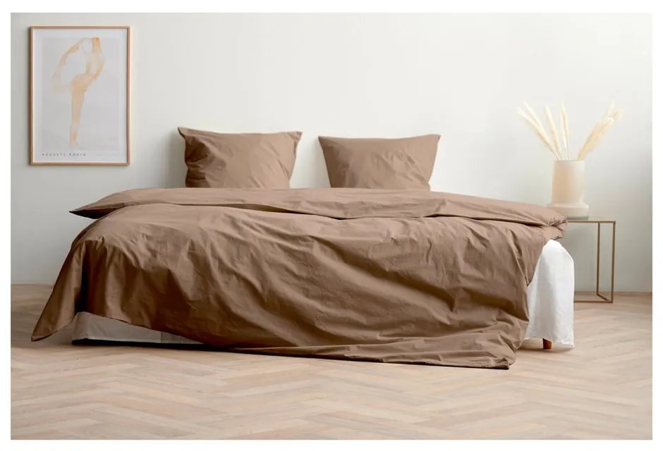 Brązowa pościel dwuosobowa z perkalu bawełnianego 200x220 cm Crisp – Södahl