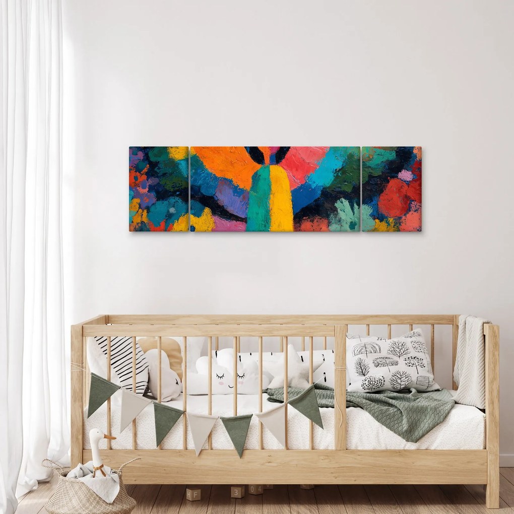 Obraz - Abstrakcyjny anioł z kwiatami (170x50 cm)