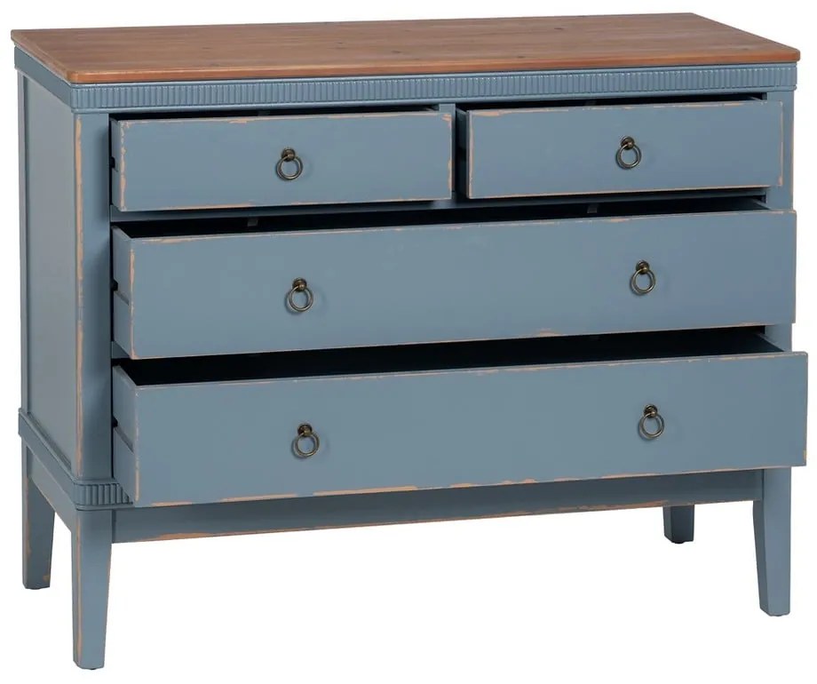 Niebieska niska komoda z litego drewna jodłowego 115x90 cm Shabby – Ixia