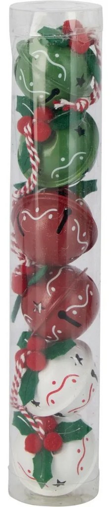 Zestaw 6 sztuk świątecznych dzwoneczków Waves, śr. 4 cm, czerwony-zielony-biały, metal, 4HOME