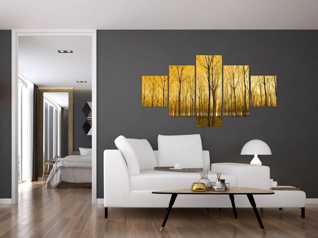 Obraz lasu o zachodzie słońca (125x70 cm)