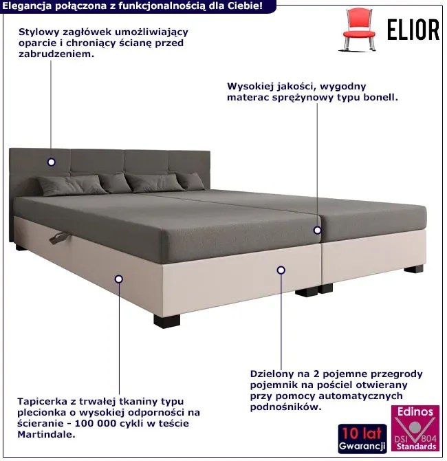 Łóżko dwuosobowe tapicerowane jasny szary + ecru D1-T89
