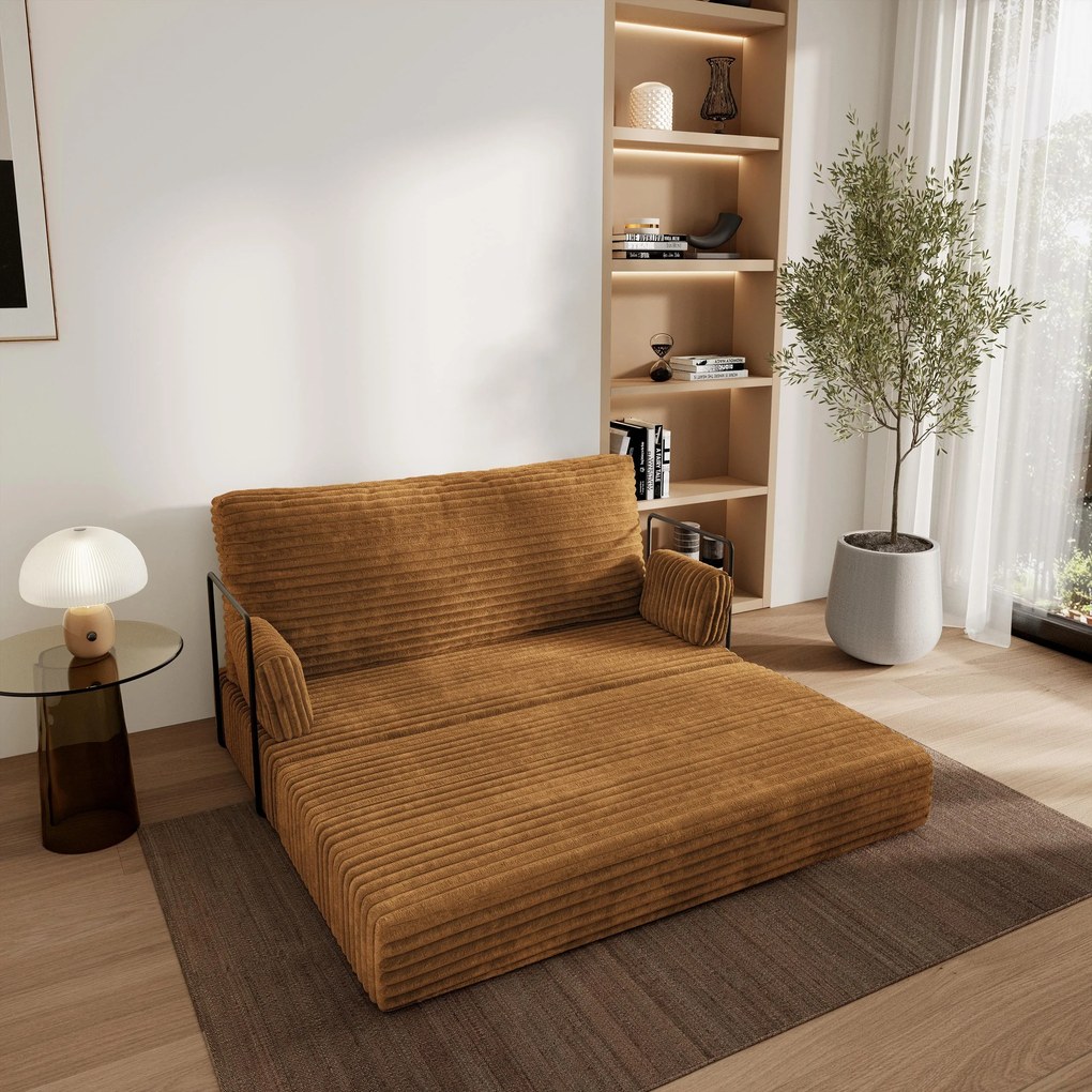 Masseno Sofa piankowa LADIA z funkcją spania, Kanapa z pianki do salonu, Bezmontażowa, Tkanina sztruksowa – Miedziany TILIA 56