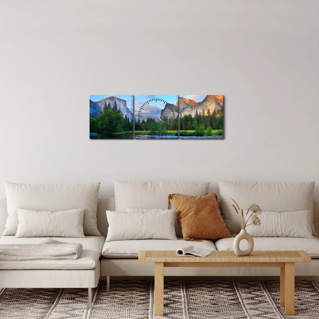 Obraz dzikiego górskiego krajobrazu (z zegarem) (90x30 cm)
