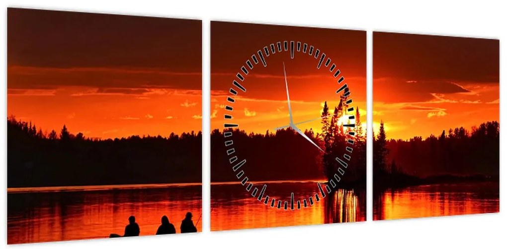 Obraz - Rybacy na jeziorze (z zegarem) (90x30 cm)