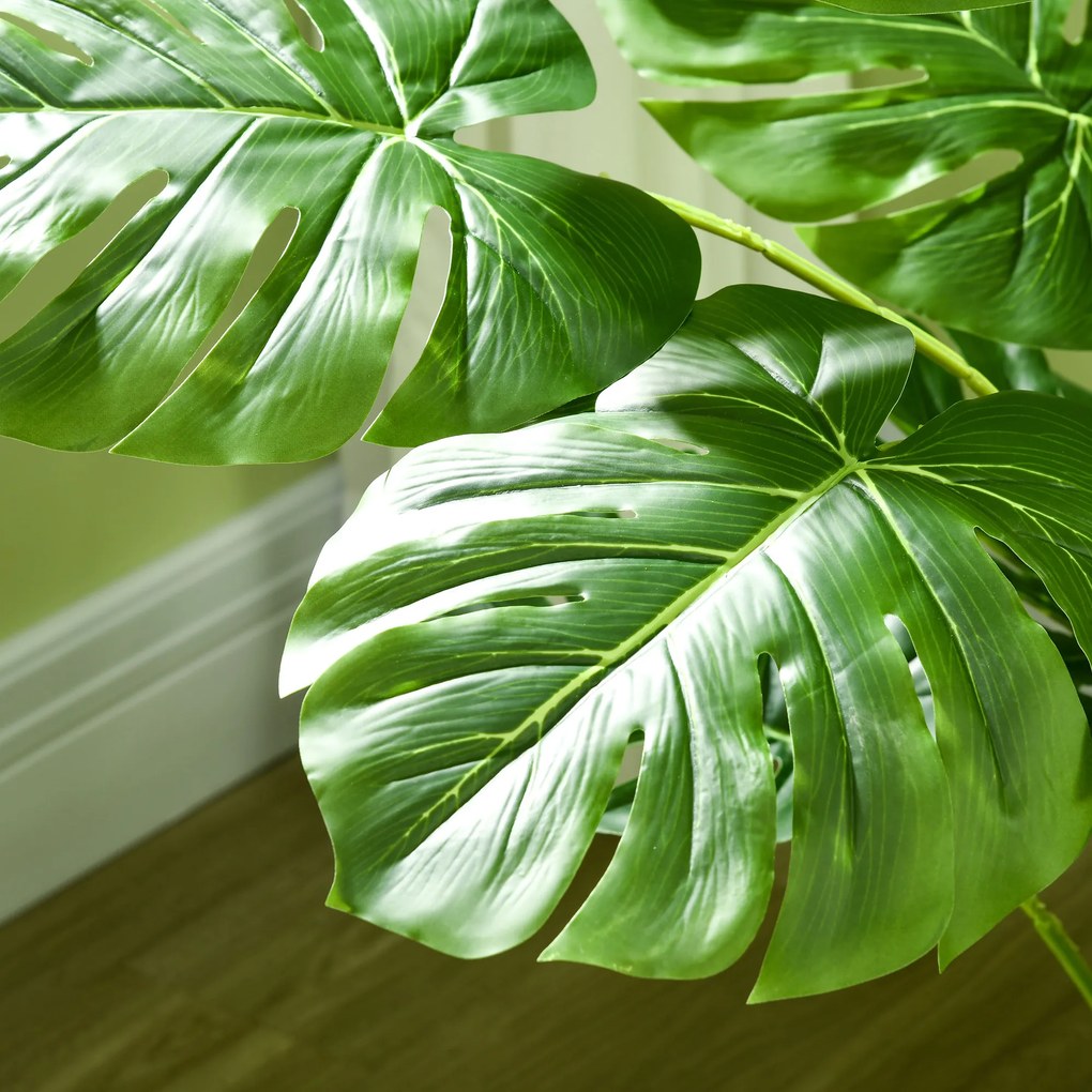 HOMCOM Sztuczna Roślina Monstera Deliciosa z Realistycznym Wyglądem, Doniczka i Cementowa Ziemia, 17,5 cm x 17,5 cm x 120 cm, Zielona