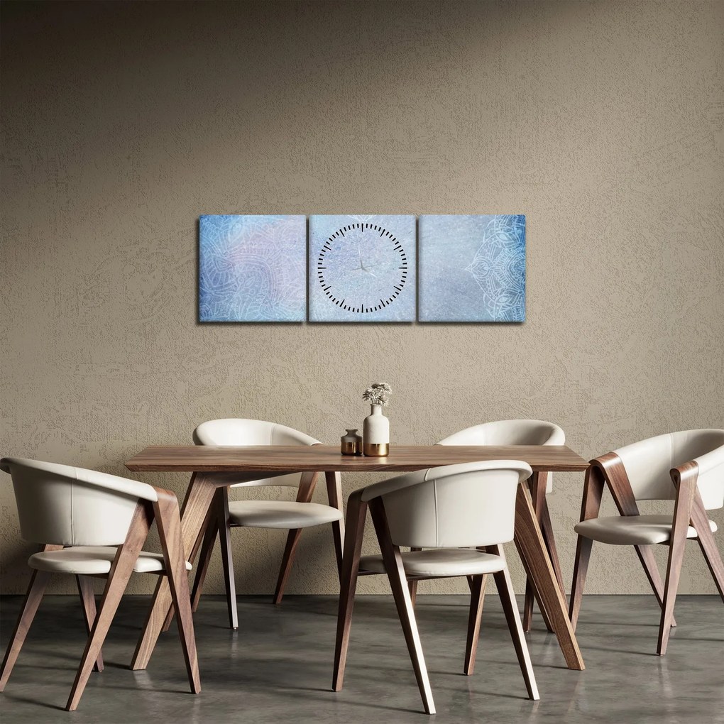 Obraz - Mandale w niebieskim (z zegarem) (90x30 cm)