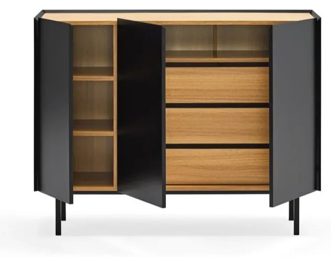 Czarno-naturalna niska komoda w dekorze dębu 110x85 cm Arista – Teulat