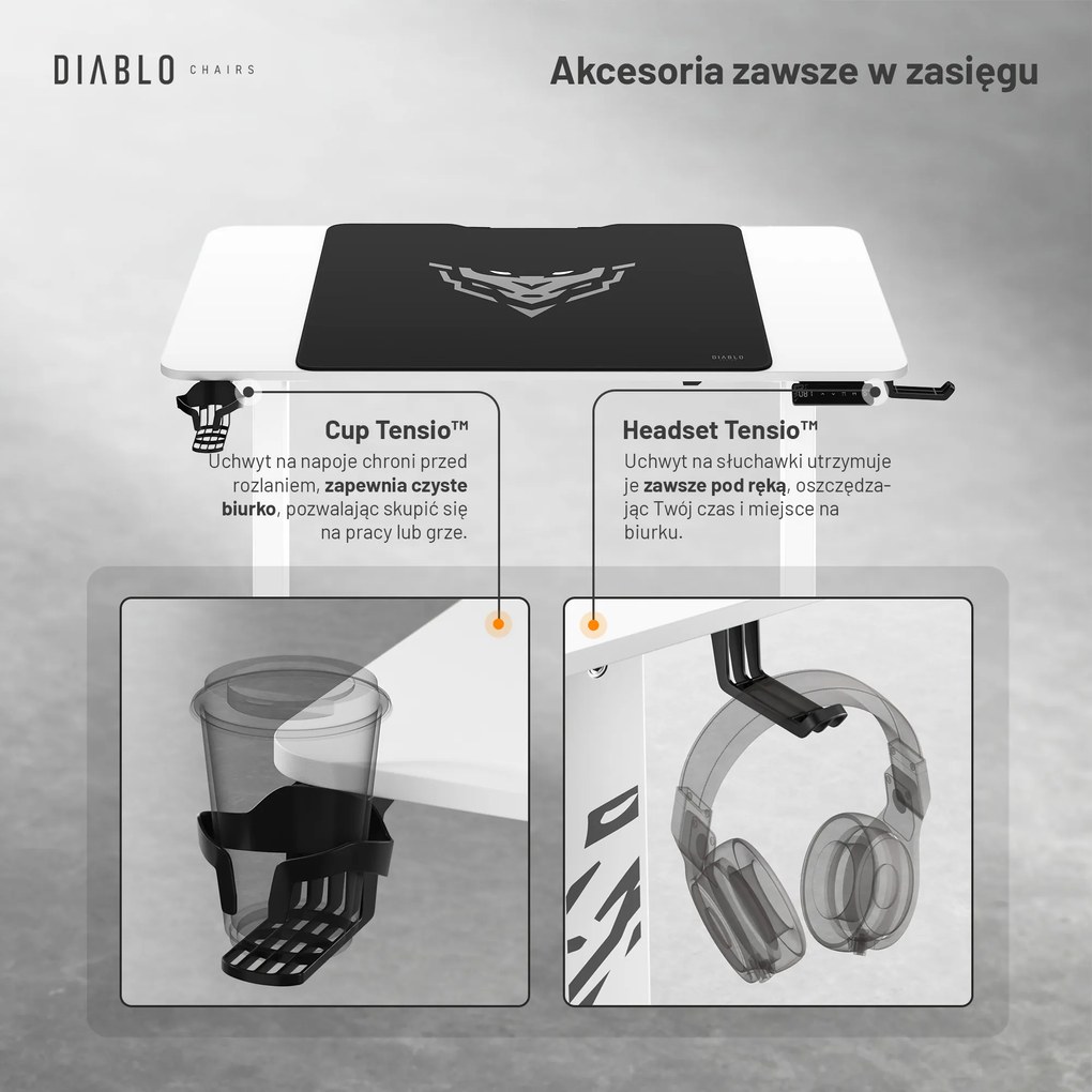 Biurko z regulacją wysokości Diablo X-Tensio 1100 białe
