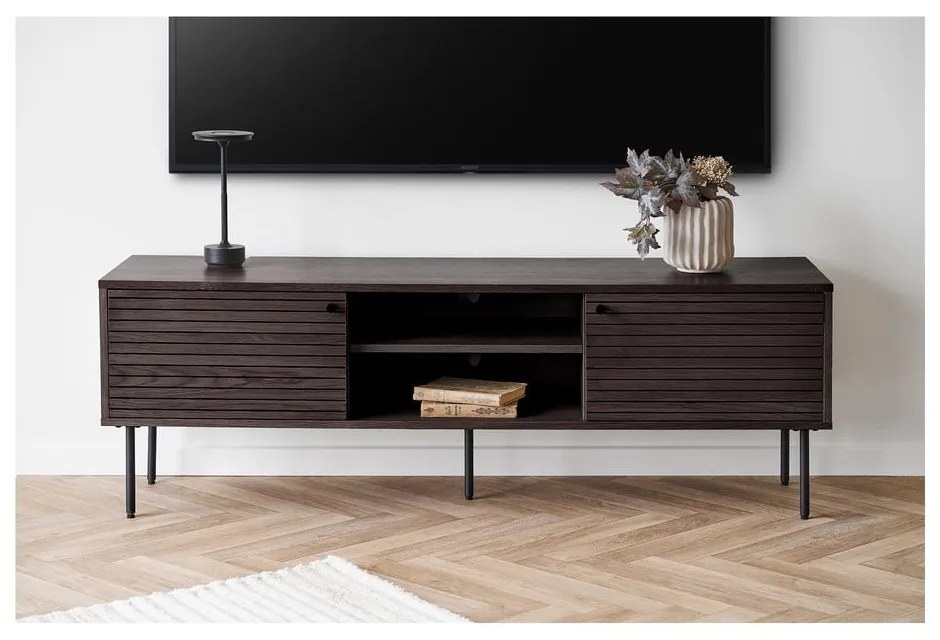 Brązowa szafka pod TV w dekorze dębu 40x50x150 cm Kyoto – House Nordic