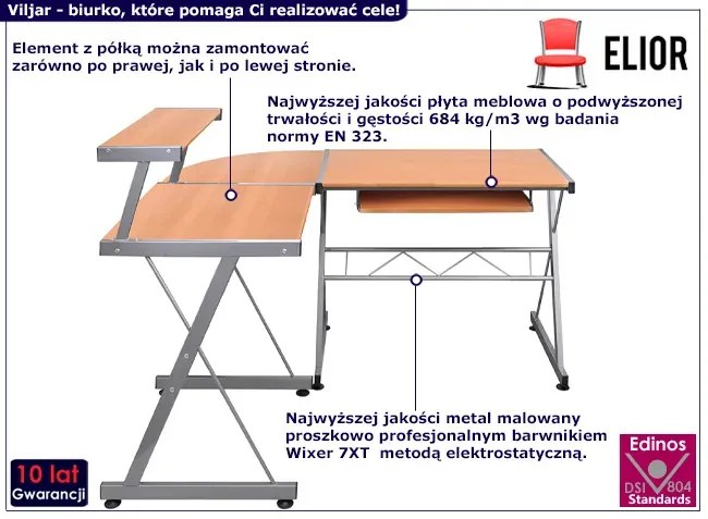 Brązowe narożne biurko komputerowe z nadstawką - Rafao