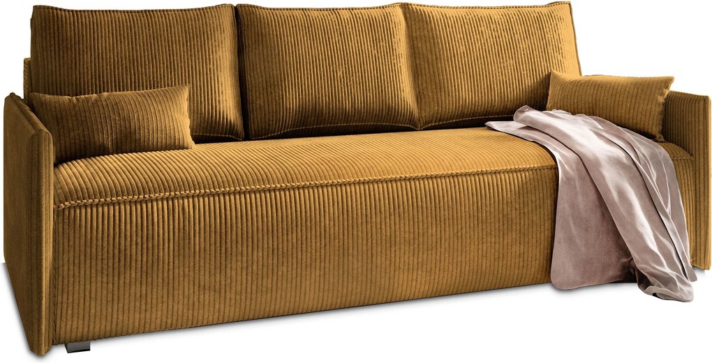 Masseno Sofa MESTOR z funkcją spania i pojemnikiem na pościel, Rozkładana sofa - Żółty, POSO 01