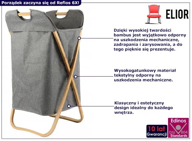 Składany kosz na pranie z bambusowym stelażem 50L N1-K95